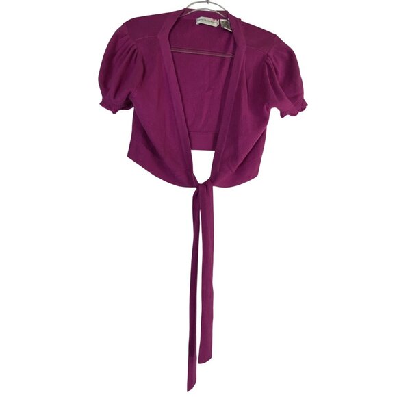 Dana Buchman Large Purple Tie Front Cropped Cardigan Sweater Soft Knit Sexy y2K - Picture 1 of 5